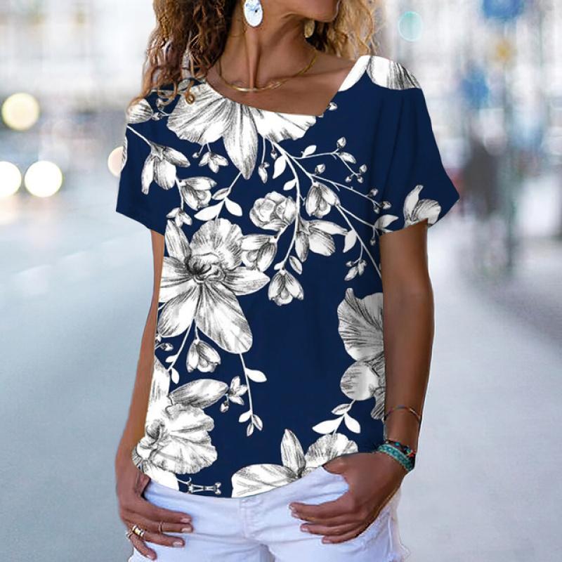 Новые женские футболки, цветочный принт, женская одежда, топы с короткими рукавами, толстовки с v-образным вырезом, уличная одежда, большие футболки, женские футболки