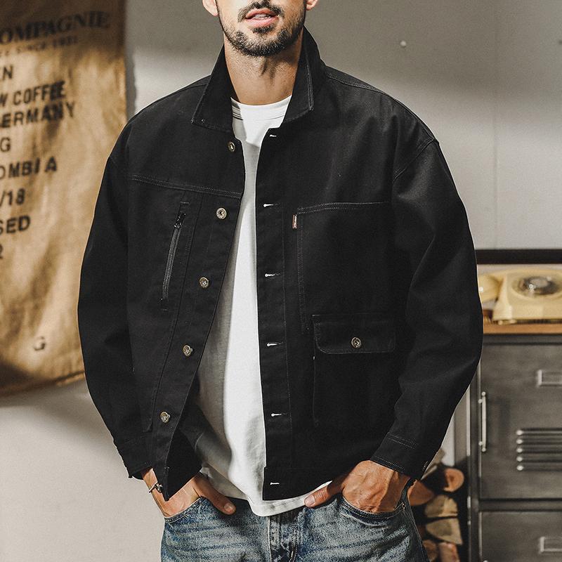 Men's Retro Herringbone Workwear Jacket - American Style, Heavyweight, Spring/Autumn