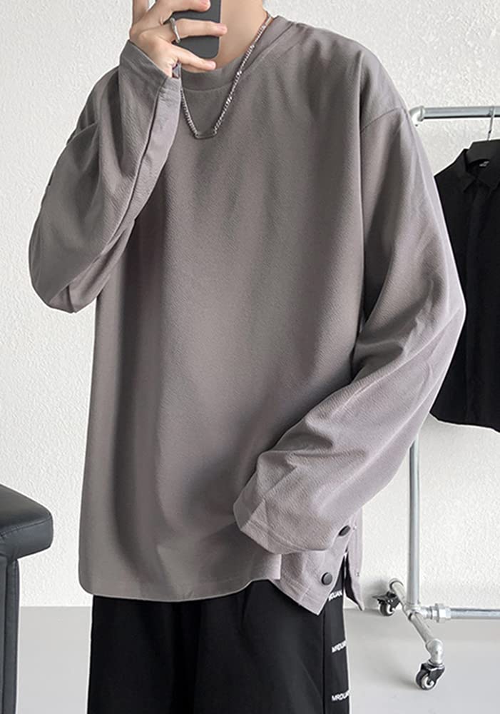 Long Sleeve Autumn Cut and Sewn [Poperdision] Men's T-Shirt, Clothes, T-Shirt, Clothes, Men's Fashion, Large_Size, Plain, Light, Soft, Silhouette,