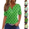 Women's Casual St. Patrick's Day Printed V-Neck Short Sleeve Decorative Button T-Shirt Top