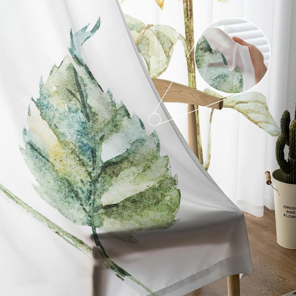 Sunflower Watercolor White Sheer Curtain for Bedroom Tulle Voile Curtain for Kitchen Living Room Decor Window Treatment