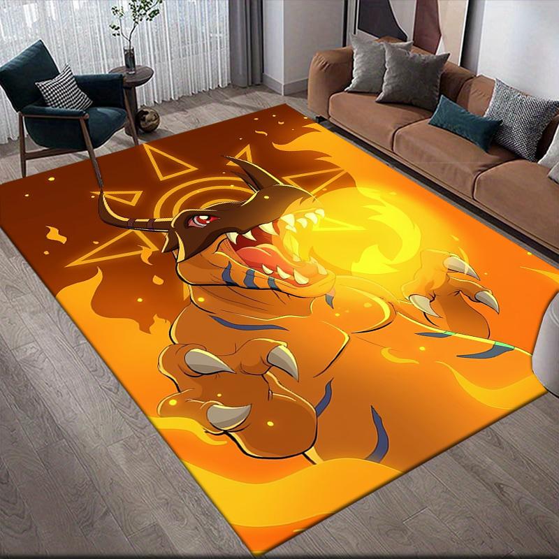 Digimon Themed Anti-Slip Rug, Rectangular Carpet for Living Room, Bedroom, Sofa Area & Game Zone, Ideal Home Decoration