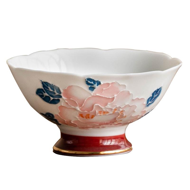 42 мл Расписанная вручную пиала-мастер с пионом, винтажная, на высокой ножке, большая чайная чашка, высококлассная позолоченная чайная чашка, чашка с цветочным горлышком, подарочный чайный набор для кунг-фу