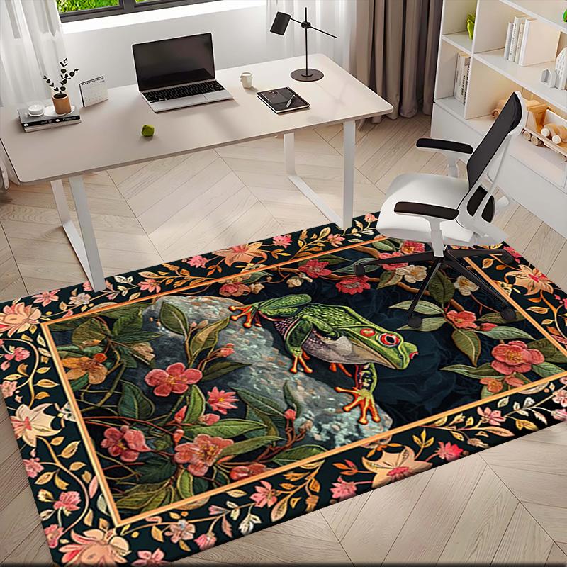 1pc William Morris-style water lilies and frogs Carpet Rug for Living Room Bedroom Home Sofa Decoration,Kids play Non-slip Floor Mat