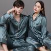 Silk Couple Pajamas Set: Long Sleeve, Plus Size, Spring/Autumn, Men's & Women's Ice Silk Homewear.