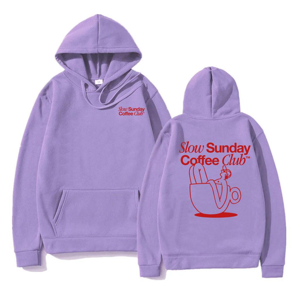 Slow Sunday Coffee Club Hoodie Funny Men Hoodies Harajuku Aesthetic Clothes Unisex Streetwear Fleece Pullover Sweatshirt Vintage