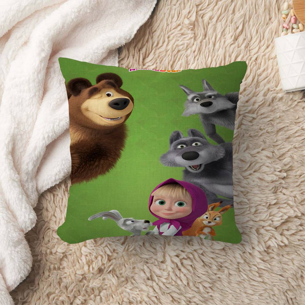 Cartoon MMasha And The BBears Pillow Cushion Cover Pillowcase Living Room Sofa Home Decor Customized