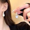 Trendy Silver Needle Pearl & Diamond Heart Earrings: Sweet, Celebrity-Inspired Korean Design for Women