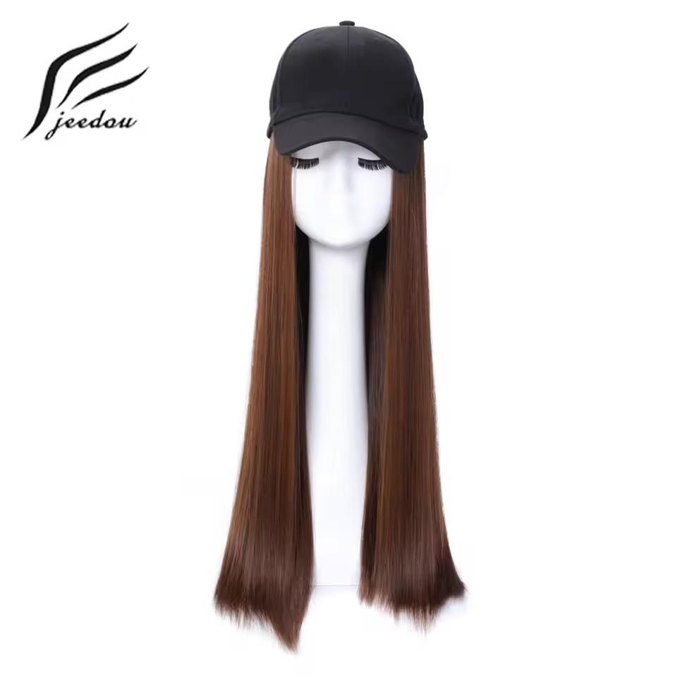 Hair Wig With Baseball Cap Straight&Wave Curly Hair Women Girl's Wigs