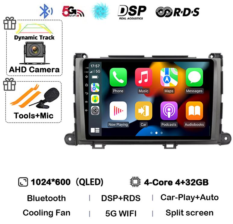 Android 14 Carplay автомобильный радиоплеер для Toyota Sienna 2009 2010 2011 2012 2013 2014 2Din мультимедиа Автомагнитола Навигация GPS DSP