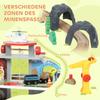 79 Piece Wooden Train Set, Kids Train Track Mine Themed with Crane, Helicopter
