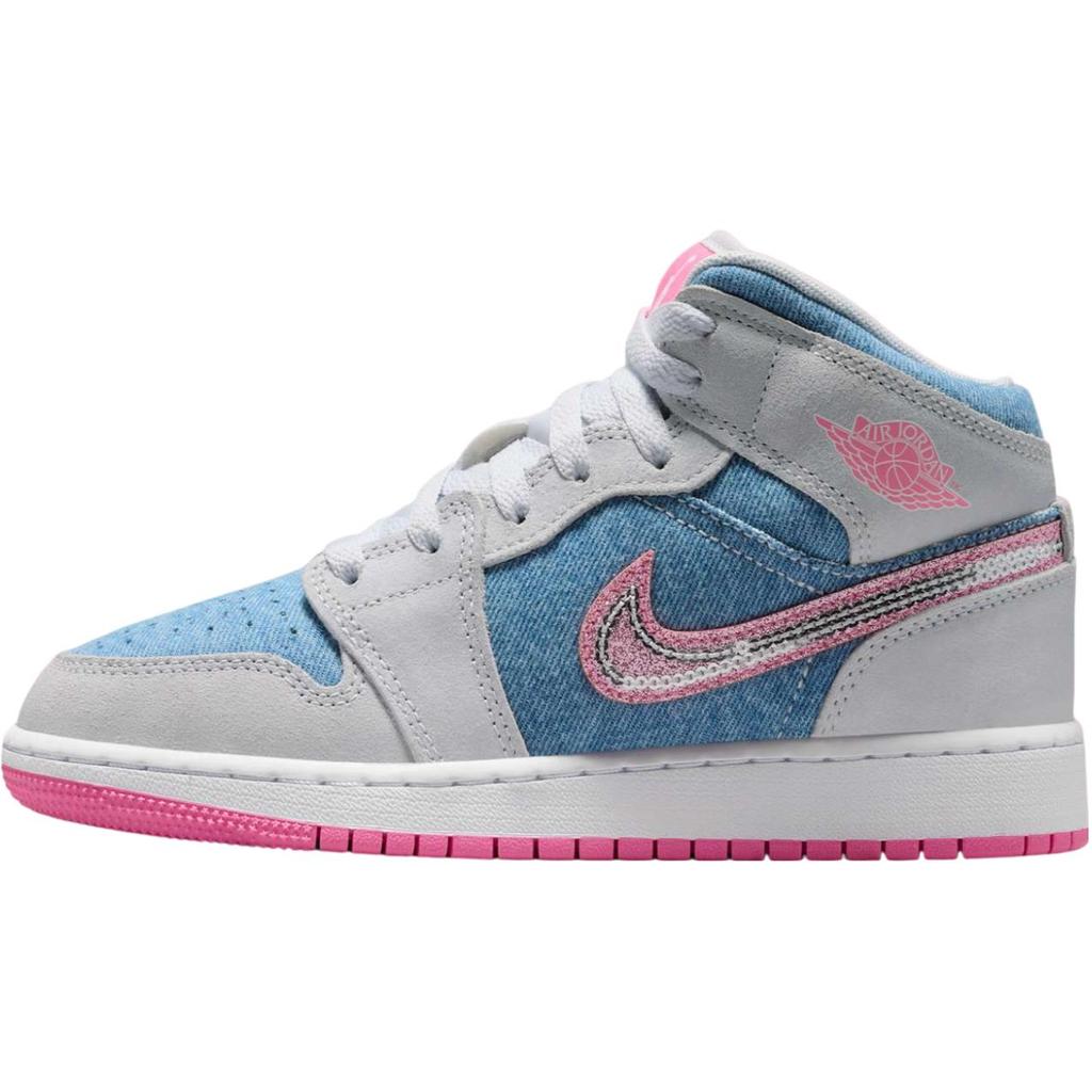 Jordan Air Jordan 1 Abrasion Resistant Breathable Mid top Children's Basketball Shoes Blue Pink Teenagers HQ1999-400