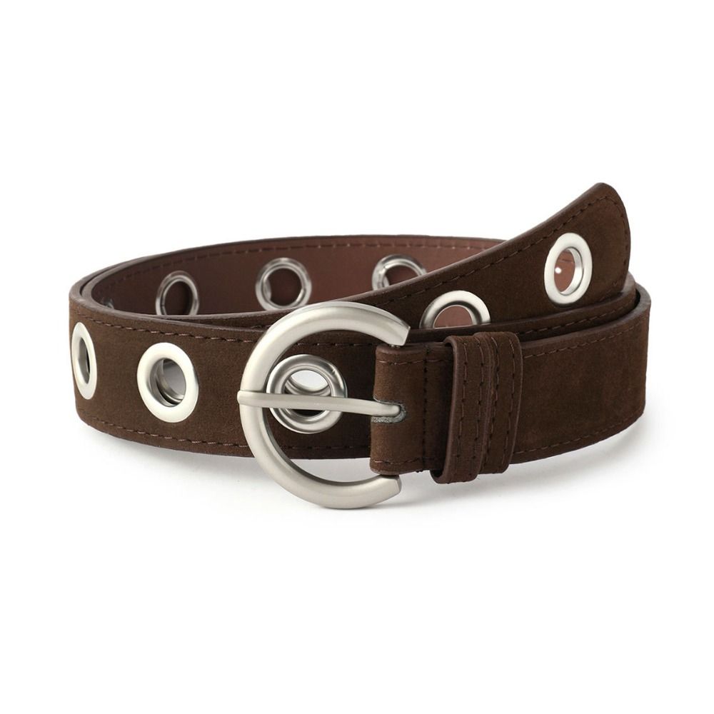 Big Buttonhole Suede Leather Belt Luxury Design Retro Waistband Women Waist Belt Jeans Decoration
