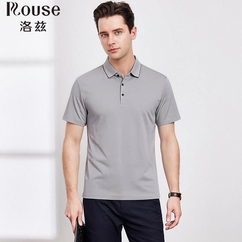 Vinegar Fiber&Mulberry Silk Short sleeved T-shirt Simple and Versatile Solid Color Business and Leisure Polo Shirt