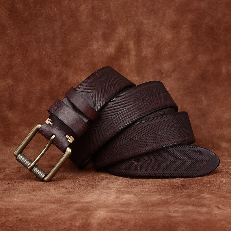 Ширина 3,8 см, ручная работа, утолщенный, растительного дубления, первый слой коровьей кожи, ремень мужской, натуральная кожа, пряжка-пинка, повседневный, ретро, джинсовый ремень мужской