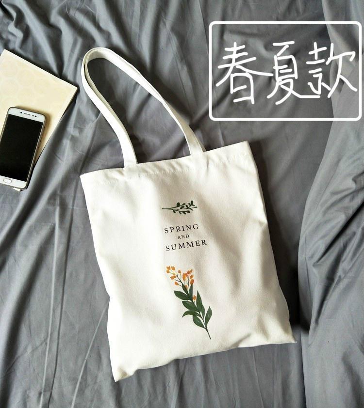 Women's Casual Canvas Shoulder Bag Flowers Printing Shopping Bag Cotton Cloth Lady Handbag Eco Reusable Large Tote Shopper Bags KTB