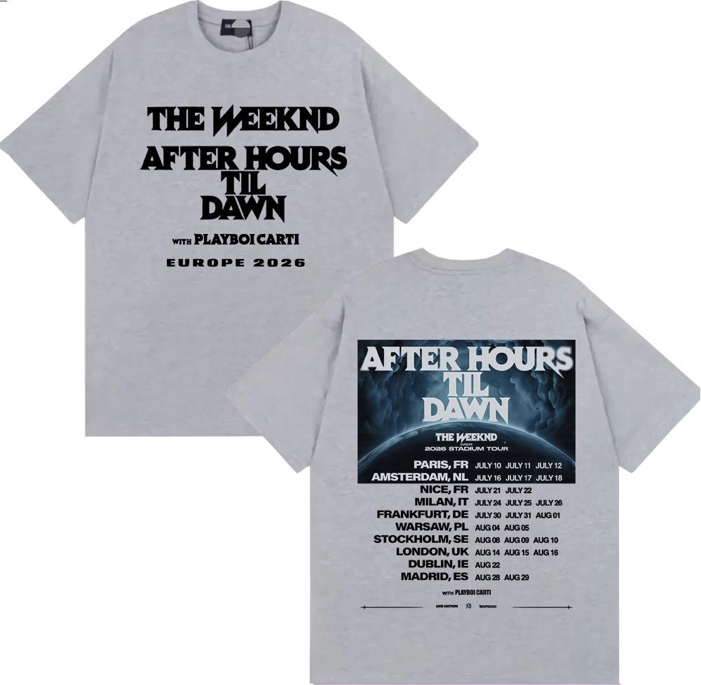 The Weeknd After Hours Til Dawn Европа 2026 Стадионный тур Футболки Унисекс Женская Мода Хип-хоп Хлопковые Футболки Уличная одежда