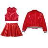 Kids Girls 3-Piece Dance Set Metallic Sleeveless Crop Top Skirt and Stand Collar Zipper Jacket