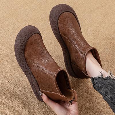 AIYUQI Женские ботильоны Ретро Осень Новые Натуральная кожа На плоской подошве Женские ботильоны до щиколотки Круглый носок Повседневные Большой размер Женская обувь Ботинки