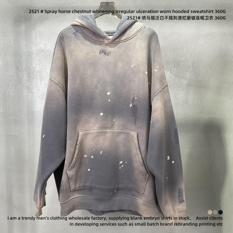 Unisex Oversized Hooded Sweatshirt 360g Washed Distressed Gradient Spray-Dyed Streetwear Winter