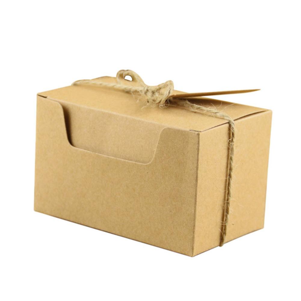 50pcs Kraft Paper Rectangular Candy Box Retro Style With Blank Label Linen Rope Abrasion Resistant Solid Color Wedding Party Gift Box