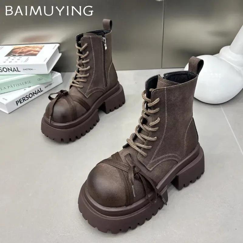 Женские зимние ботинки на толстой платформе с ботильонами на среднем каблуке с бантом, модные кожаные туфли для женщин, зима 2024, тренд, готика, челси, ботинки-ботинки Mujer