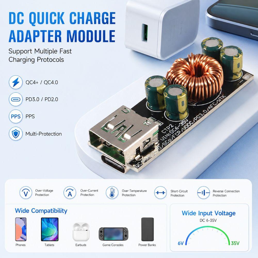 60W 6-35V Fast Charging Module USB Type C Quick Charge Adapter Step-Down Power Module  Mobile Phone
