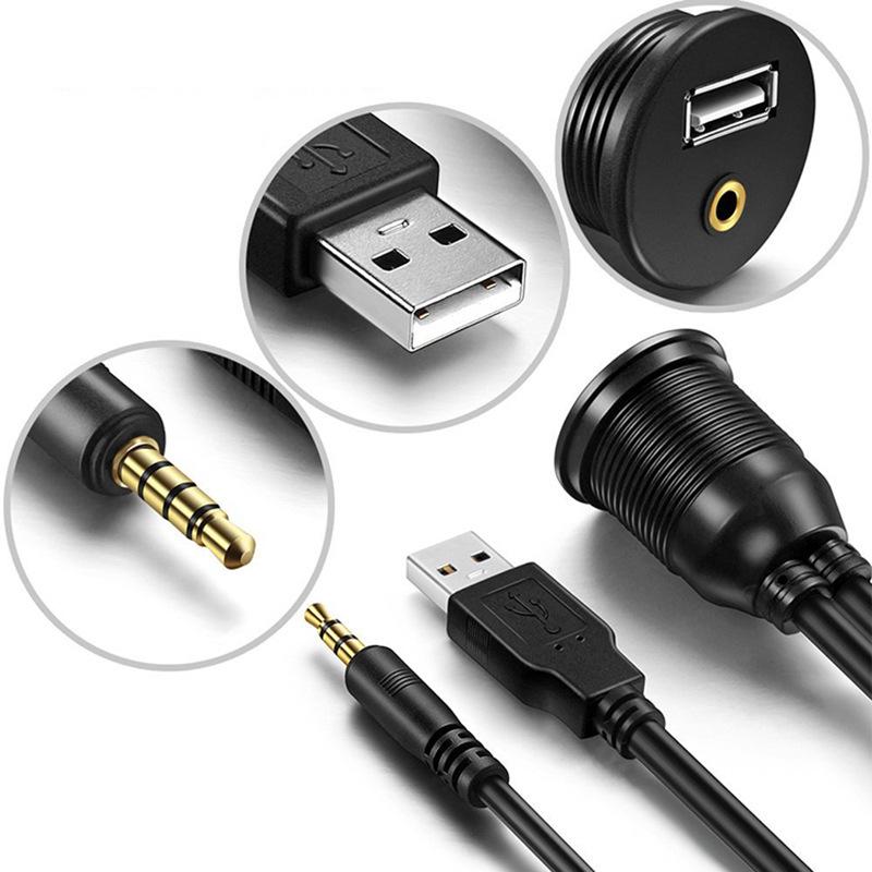 Водонепроницаемый USB 3.0 и 3,5 мм аудио удлинитель для приборной панели автомобиля/мотоцикла/лодки