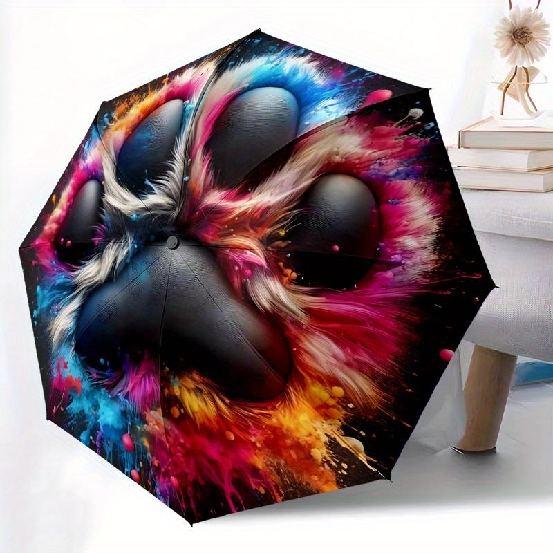 1pc Paw Print Pup Automatic Open/Close Umbrella Sturdy Iron Frame, Compact Travel UmbrellaIntricate Design Umbrella a0829092