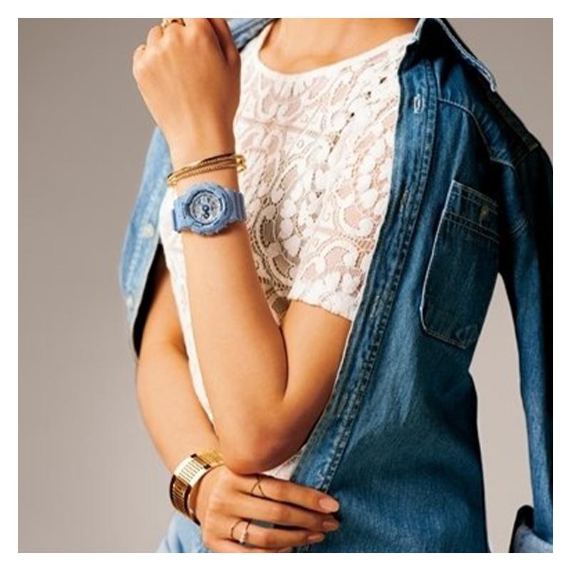 Casio BABY-G Series Retro Denim Waterproof Sport Quartz Movement Plastic Acrylic Strap Japanese and Korean Watch Women's Watch Blue BA-110DC-2A3