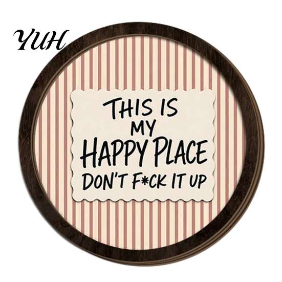 Vintage Style Room Accents Retro Wooden Striped Wall Decoration with Funny Slogan, Rustic Hanging Ornament, Slogan Signs for Home Round Mounted