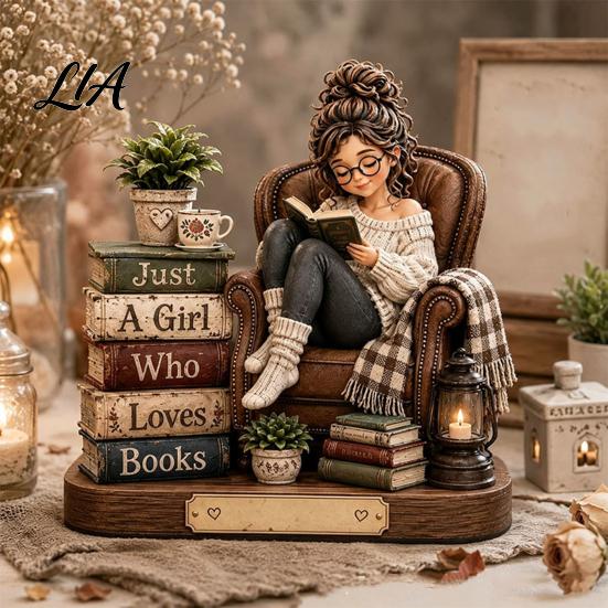 Reading Room Shelf Ornaments Wooden Girl Figurine for Book Lovers, Personalized Desktop Bookshelf Decor with Thoughtful Graduation Gifts
