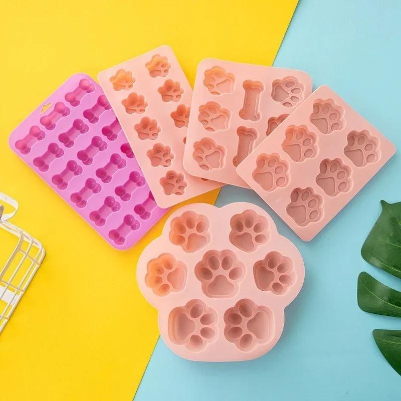 Cartoon Dog Cat Paw Pink Silicone Cake Molds for Food Supplement Biscuit Jelly Fondant Chocolate Baking Pan Ice Tray