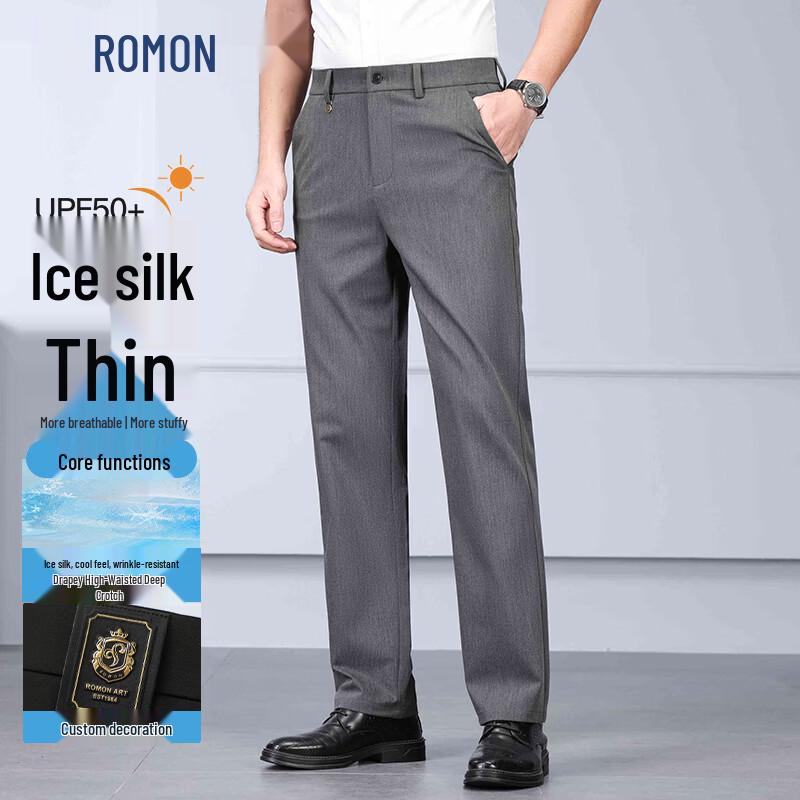 ROMON Men's Summer Thin Ice Silk Business Suit Pants