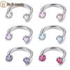 U-образный кольцо-пирсинг для носа из нержавеющей стали с двойным цирконием