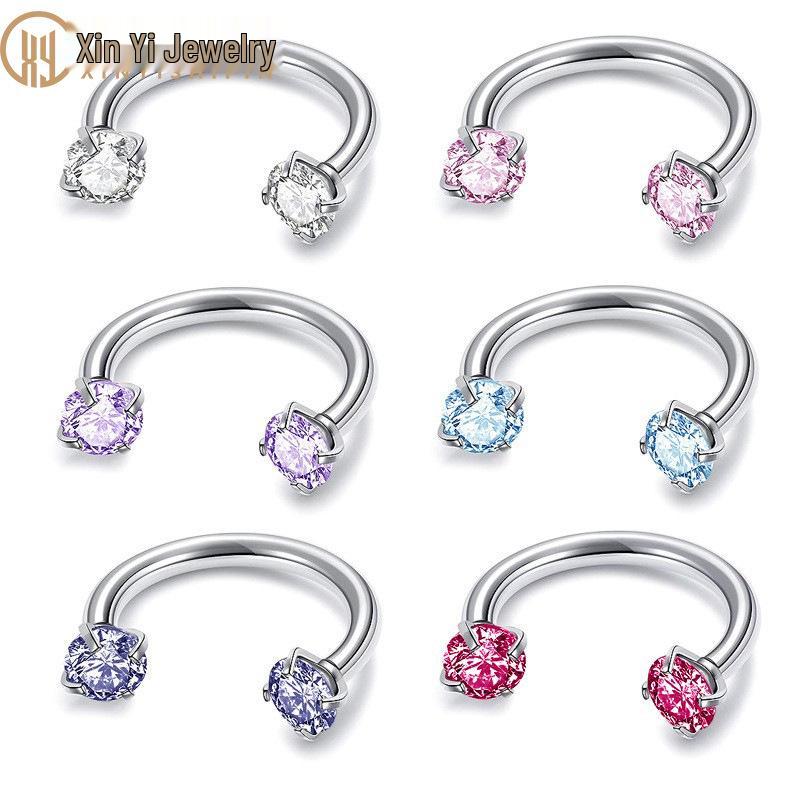 U-образный кольцо-пирсинг для носа из нержавеющей стали с двойным цирконием