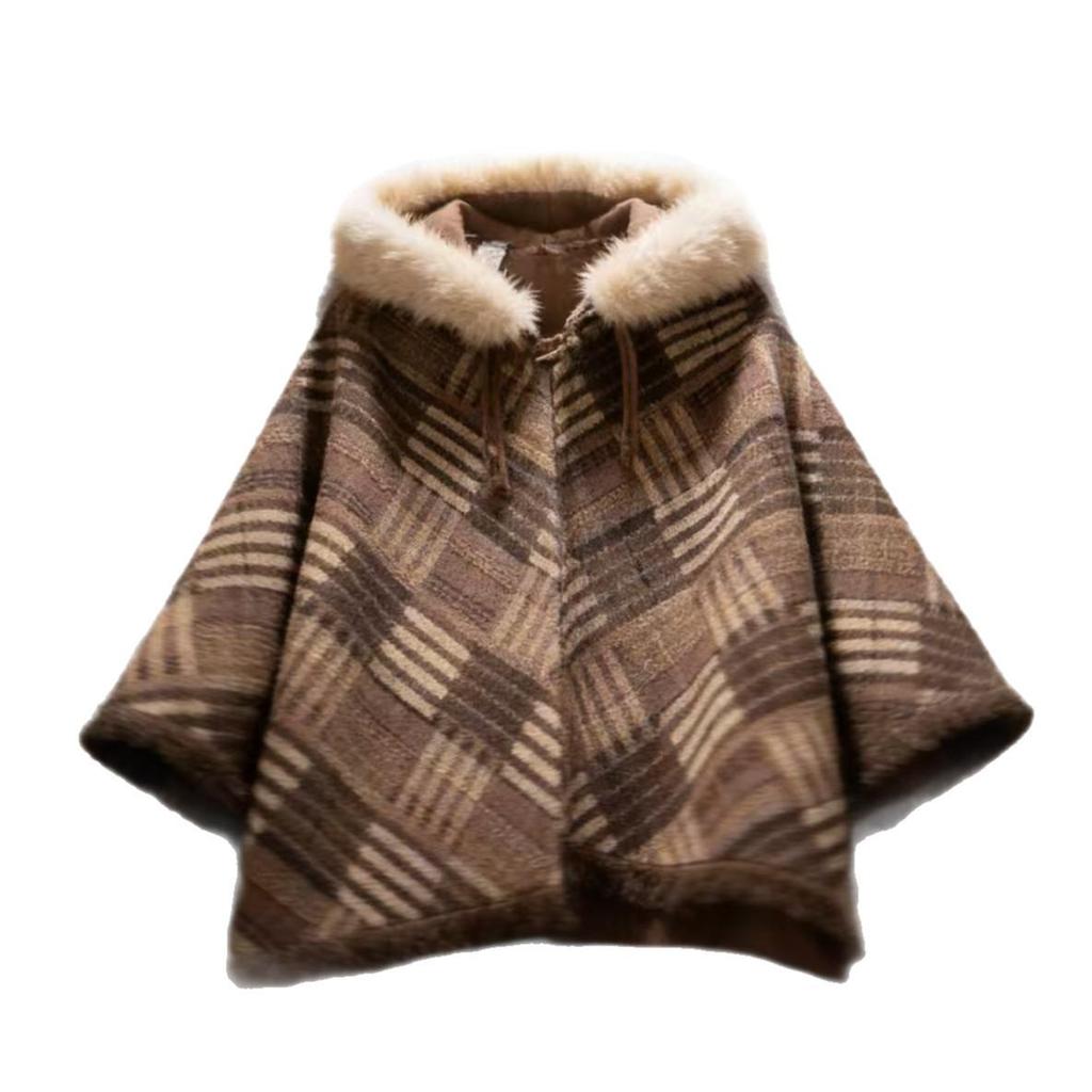 Высококачественный клетчатый кейп-шаль-пальто в стиле Майяра для женщин, маленькие размеры - Издание Осень/Зима 2026