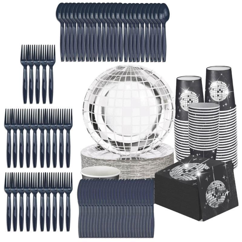 All in Disposable Dinnerware Set Party Tableware Set Disco Ball for Wedding
