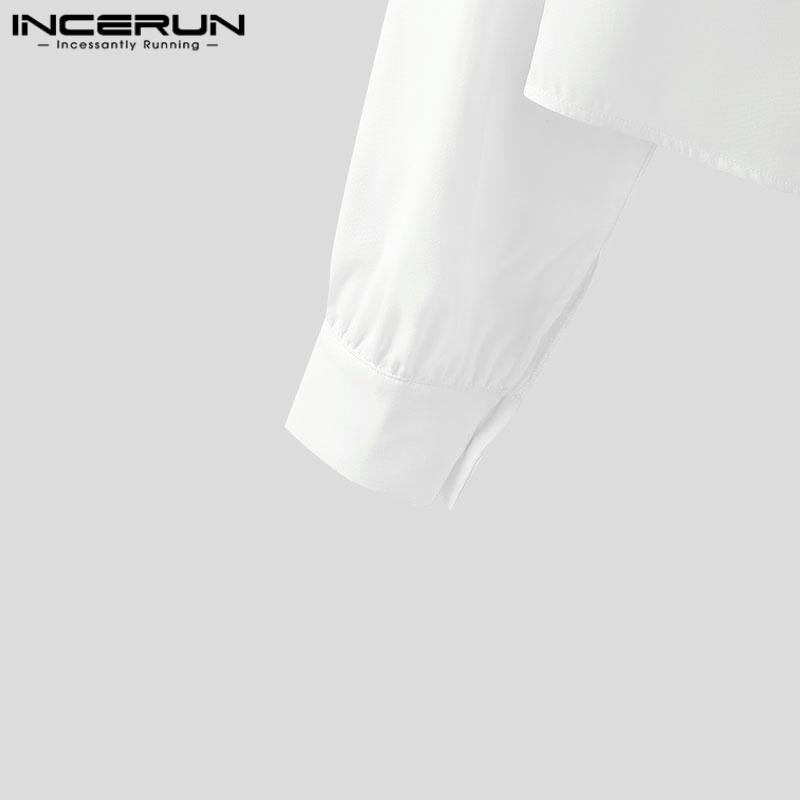 INCERUN Мужские повседневные короткие рубашки с глубоким V-образным вырезом и длинным рукавом и тонкой талией