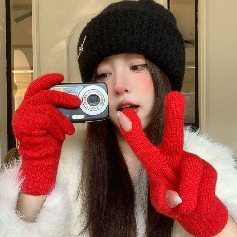 Protection From Cold Women Bow-knot Warm Gloves Touch Screen Knitted Gloves for Men and Women