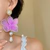 Sweet Beach Earrings Exaggerated Petals Stud Earrings Romantic Mesh Flower Dangle Earrings  Party