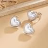 Salircon Simple Romantic Heart Imitation Pearl Open Ring Stud Earrings Women Fashion Jewelry Set Elegant Valentine's Day Gifts