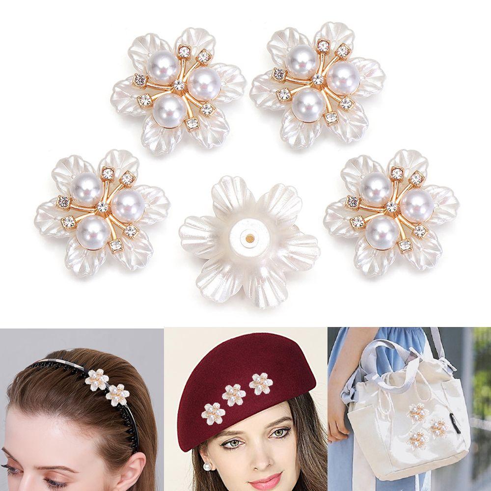 5PCS DIY Craft Crystal Flower-shaped Pearl Hairpins Rhinestone Buttons Headwear Clip Pearl Button
