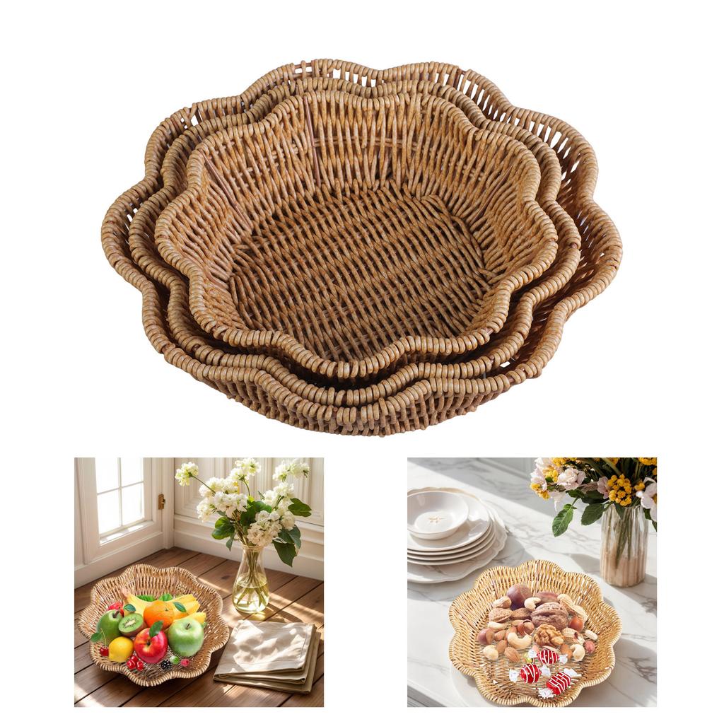 3 шт. Имитация ротанга плетеная корзина для хранения закусок многоцелевая круглая форма поднос для сервировки хлеба фруктов настольная тарелка для конфет