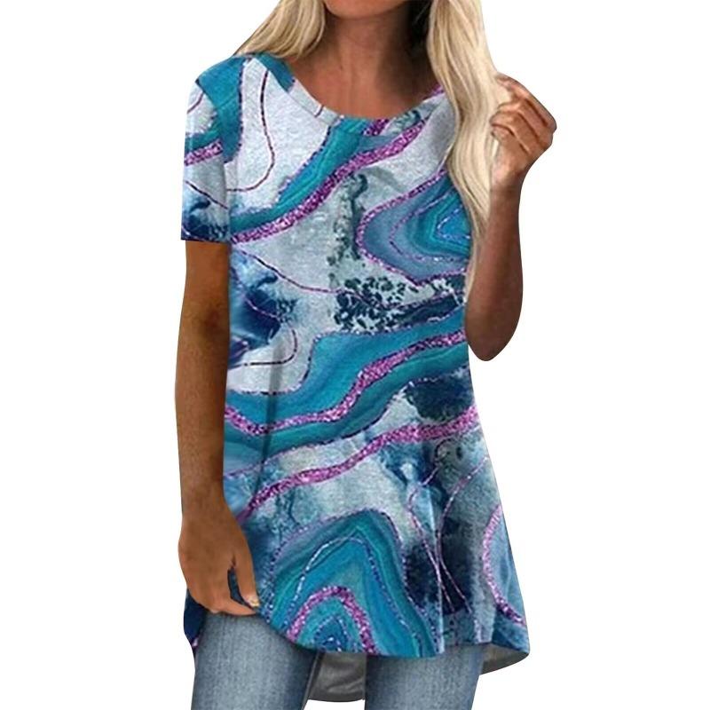 QICED Women's Fashion Casual Short SleeveO-Neck Blouses & Shirts