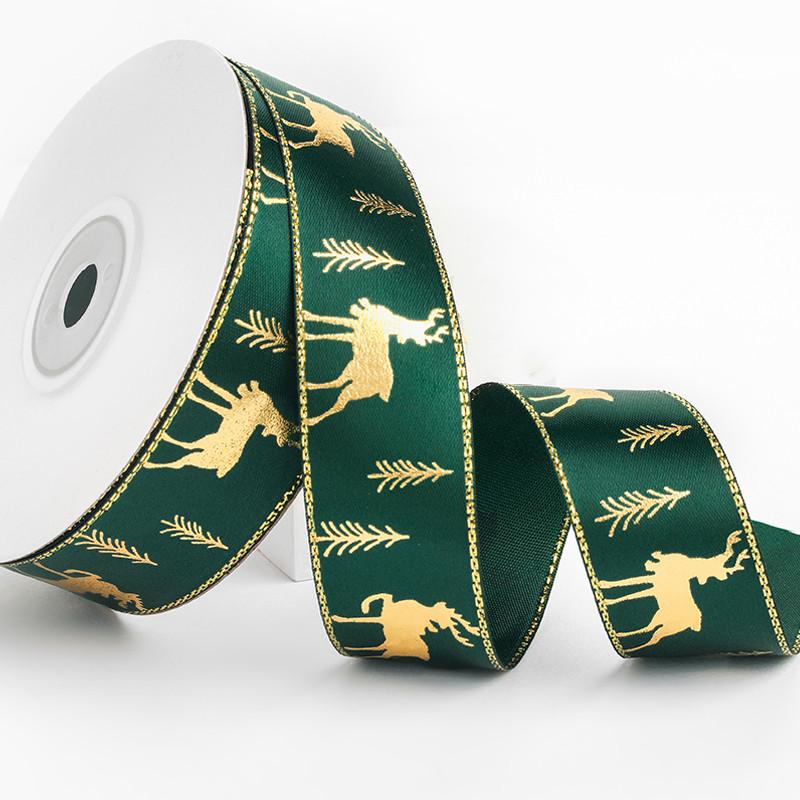 Бронзовые рождественские ленты, полиэстеровые ленты с принтом для бантов, подарочных коробок, упаковочная лента, рождественские украшения своими руками, поделки