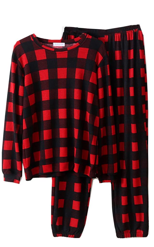 Waffle Cotton Pajama Long Gift 100% Women's Set, Loungewear, Spring/Autumn, Sleeves, Sleepwear, (XL, Red)