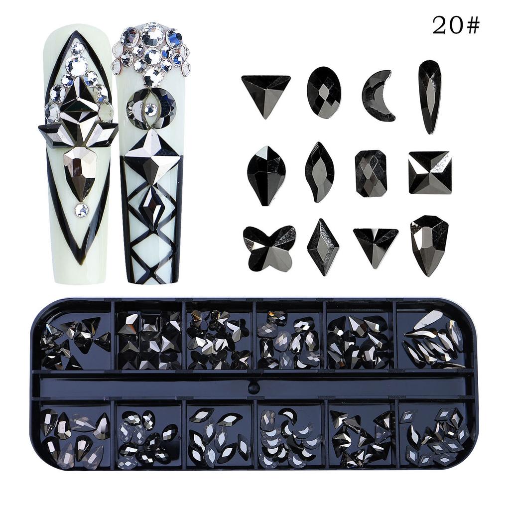 12 Grid Nail Art Diamond Special-Shaped Diamond Flat-Bottomed Rhinestone Ab Nail Art Jewelry Drill Nail Decoration Direct Sales