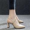 Temperament Sandals Women's Summer New Thick Heel Medium Heel Soft Leather Word with Bag Head Fashion Women's Shoes High Heels