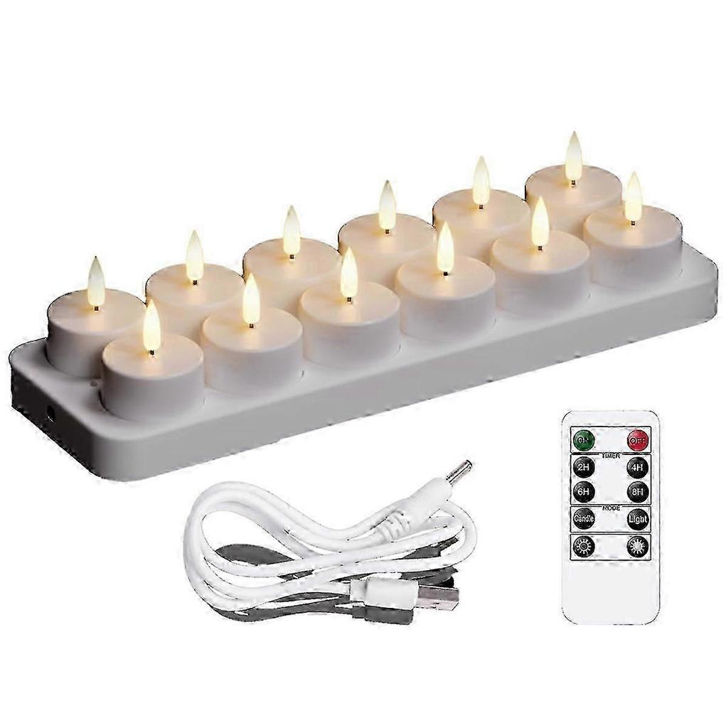 25-26 Rechargeable Tea Lights Candles, 12 Pcs Rechargeable Candles with Remote Charging Base, LED Flamele